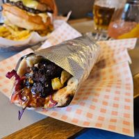 Beetroot falafel wrap at Pint Shop in Cambridge