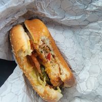 "Crabcake" sandwich at Plant Bass Vegan Deli in Harvey