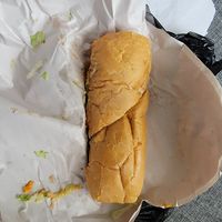 Hot vegan sausage poboy at Plant Bass Vegan Deli in Harvey