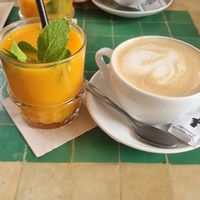 Orange juice & coffee with oat milk at Picknick Cafe - City in Frankfurt