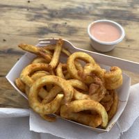 Curly fries with chilli mayo  at Ibiza bowls in Copenhagen