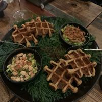 The first appetiser. I got cream crème fraîche with almonds. My family (not vegetarians) got with shrimps  at Høst in Copenhagen