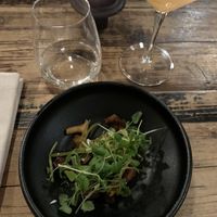 First coarse. Mushrooms and other cooked vegetables   at Høst in Copenhagen