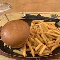 Vegan burger and fries  at La Follia in Rome