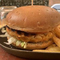 Vegan burger and fries  at La Follia in Rome