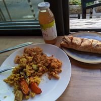 Variety of vegan foods & pumpkin banitsa  at Simple Food Punkt in Sofia