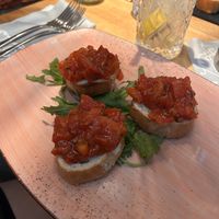 Tomato Bruscetta and homemade ginger lemonade with lime   at Festland in Krummhoern