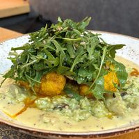 Mariniertes Blumenkohlsteak mit Risotto at Festland in Krummhoern