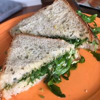 Hummus, cucumber and arugula on sourdough  at Cold Spring Coffeehouse in Cold Spring