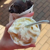 Ananas-passievrucht / Dark chocolate sorbet at Swoopy Ijssalon in De Koog