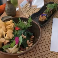 Vegan poke bowl and hot sushi rolls at Pupu's PANC Party in Rio De Janeiro