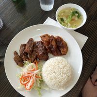 30. combination plate with soy ribs, drumsticks, and seitan. comes with rice, veggies and broth  at Veggie Garden in Orlando