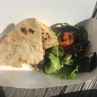 Piadina with grilled veggies, tomatoes and vegan smoked cheese at Il Pakkero in Ashford