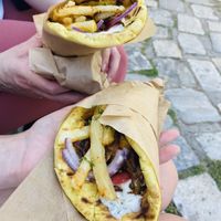 Incredible Indian and Greek Slovaki and falafel (not pictured)  at Mama Tierra - Acropolis in Athens