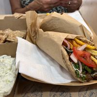 Tzatziki on left, gyro on right   at Mama Tierra - Acropolis in Athens