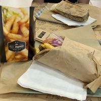 fries, mushroom gyros and falafel wrap  at Mama Tierra - Acropolis in Athens