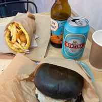 Chicken souvlaki and Greek burger  at Mama Tierra - Acropolis in Athens