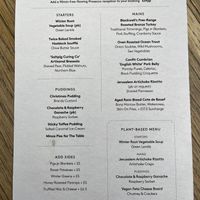 Xmas menu with plant based version  at 601 Queen's Rd in South West London