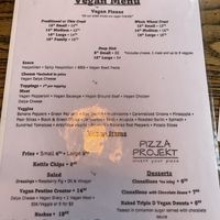 Vegan Menu  at Pizza Projekt in London