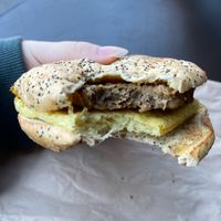 inside everything plant based sandwich (filling: just egg, violife cheese, & beyond sausage)   at Peet's Coffee in San Diego