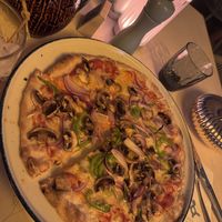 veggie pizza (switched the corn to green peppers)   at Barbuda in Mallorca