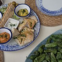 mezze plate and padron pepperss  at Barbuda in Mallorca