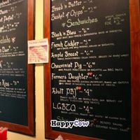 Menu board. Vegan options clearly marked. at Shameless Grounds in St Louis