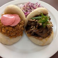 Smoked tofu and teriyaki mushroom bao at plant. in Luzern