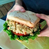 Chickpea salad sandwich (very tasty and just as good as Mom's!) at Flame-N-Ray's in Eugene