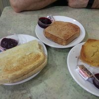 From left to right: sourdough bread, ma's toast, and cornbread. The strawberry jam was amazing! at Mother's Market Kitchen in Irvine