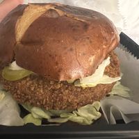 Chkn burger on pretzel bun   at The Green Table in Palm Harbor