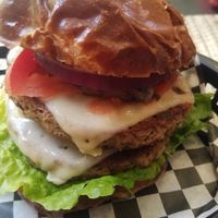 Impossible Double with swiss and mushrooms on a pretzel bun!  Say what??? at The Green Table in Palm Harbor