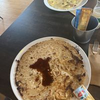 Kids pancake with banana and a normal (big) pancake  at Bloem in Ede