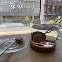 Fruit tea and window outlook  at LUSH Cafe in Munich