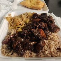 Not Oxtail with rice and cabbage, Jamaican Pattie at Jam-Eng in Orlando