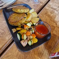 Vegetable patties with potatoes and roasted veggies at Gasthaus-Pension Sonnenhof in Ulrichsberg