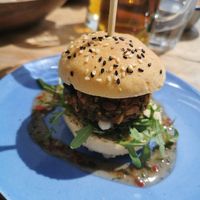 Vegan burger at Boaty's Tapas Café in Praia Da Luz