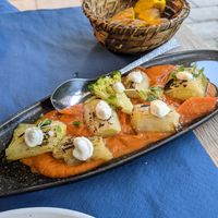 leeks with romesco at Oé Bistró in Leioa