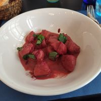 Pumpkin gnocchi with beetroot and basil at Oé Bistró in Leioa