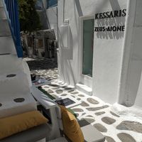 View from the small patio table at Rhino Vegan Beat in Mykonos