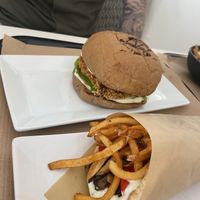Crispy tofu chicken burger   at Rhino Vegan Beat in Mykonos