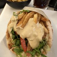 Gyros with chicken tofu & French fries   at Rhino Vegan Beat in Mykonos