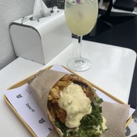 Chick n fifty and lemonade   at Rhino Vegan Beat in Mykonos