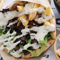 Mushroom truffle yiros at Rhino Vegan Beat in Mykonos