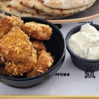 Chicken nuggets and tzatziki at Rhino Vegan Beat in Mykonos