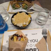 Vegan giros with cheesy fries - amazing!! at Rhino Vegan Beat in Mykonos