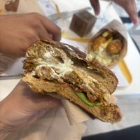 Inside of cheese burger   at Rhino Vegan Beat in Mykonos