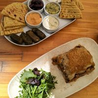 Mezi and Pastitsio at Rhino Vegan Beat in Mykonos