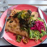 Vegan Crepe with flavourful black cabbage and sweet walnuts and more. at A la Crêpe in Stockholm