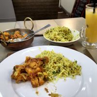 Food with Mango Lassi at Cafe Mango in Fort William